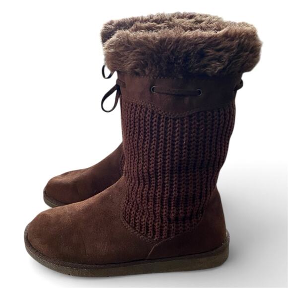 Faded Glory Women's Boots 6 Brown Crochet Faux Leather Faux Fur Lining Pull On - Picture 8 of 8